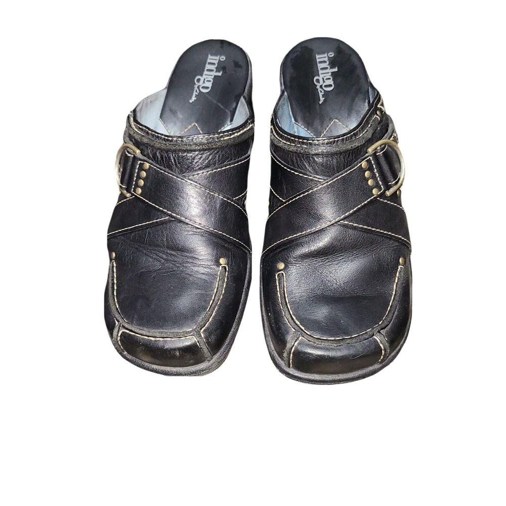 Indigo‎ by Clarks Women's Black Clogs Mules Cross Straps With Buckle Size 8M